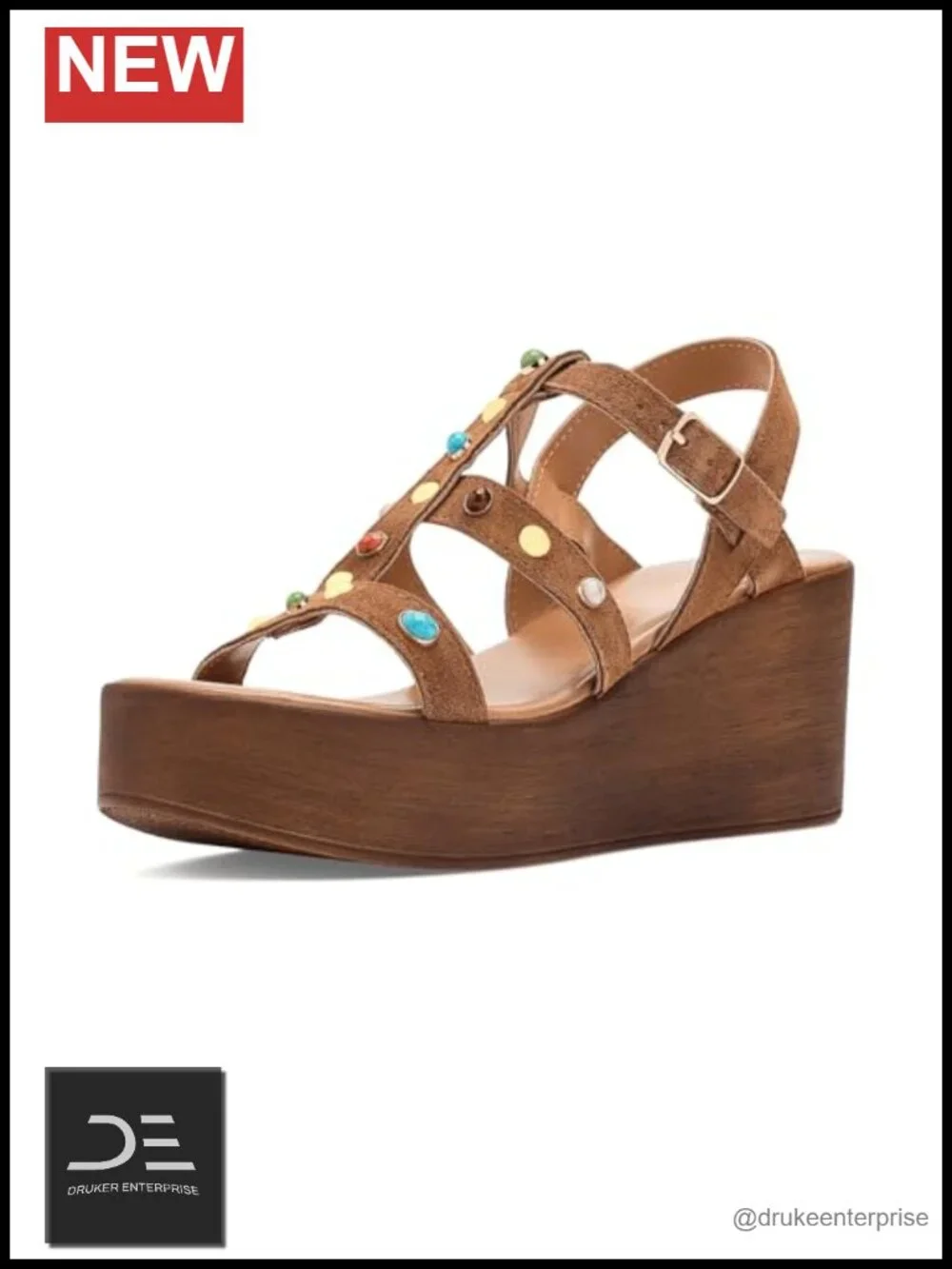 Women's Faux Leather Platform Heel Ankle Strap Sandals